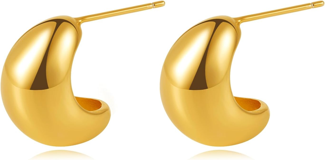 Gold Hoop Earrings for Women Chunky Thick Hoops Earrings Small 18K Gold Earrings for Women | Amazon (US)