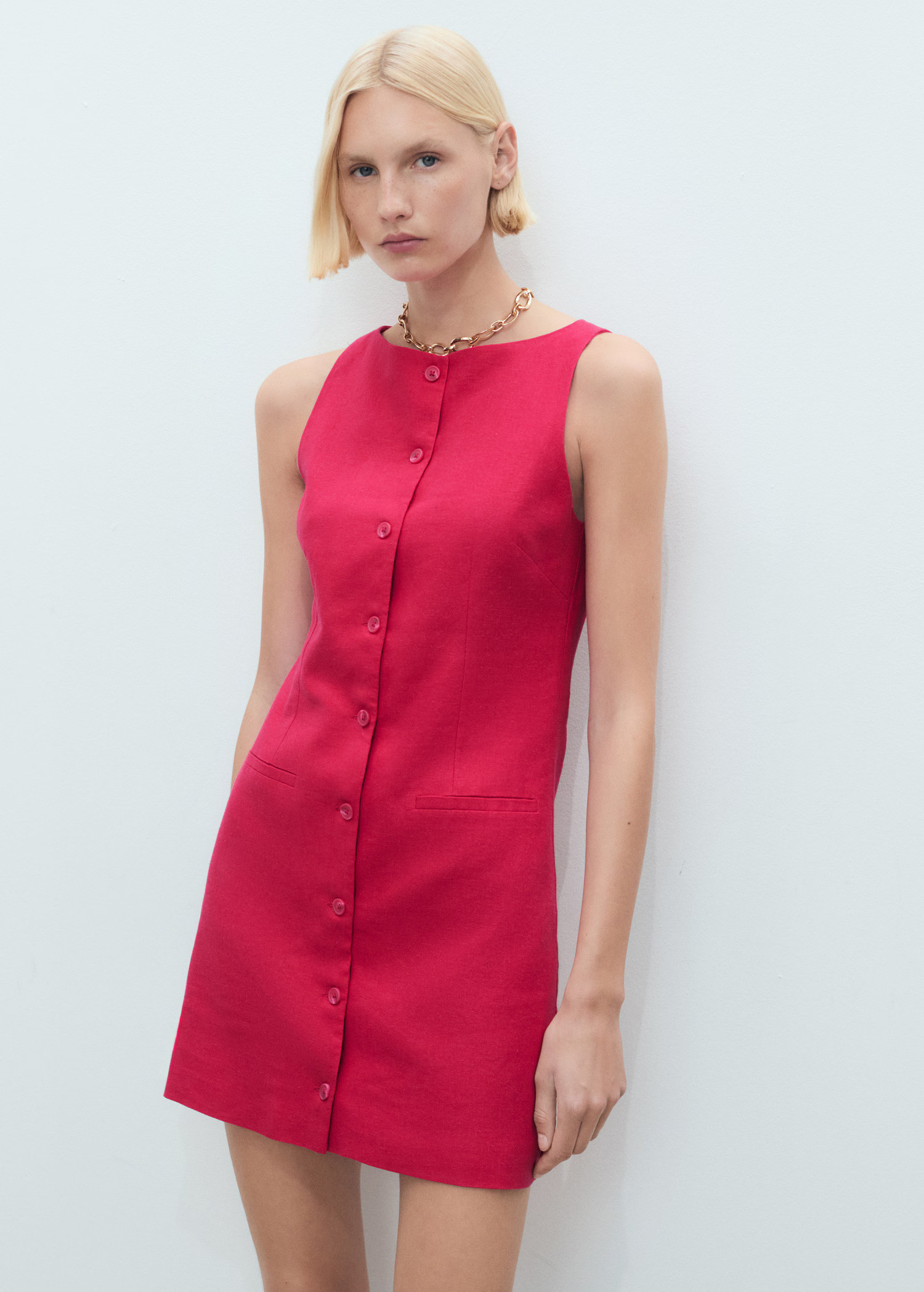 Short button-down linen-blend dress - Women | MANGO USA | Mango (US/MX/AU)