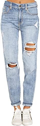 luvamia Boyfriend Jeans for Women Stretch High Waisted Ripped Distressed Mom Jeans Slim Denim Pan... | Amazon (US)