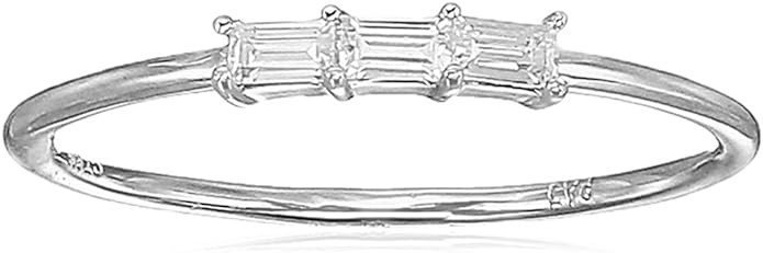 Amazon Essentials Baguette Cubic Zirconia 3-Stone Dainty Demi Fine Stacking Ring in Sterling Silv... | Amazon (US)