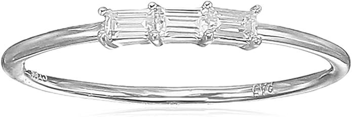 Amazon Essentials Baguette Cubic Zirconia 3-Stone Dainty Demi Fine Stacking Ring in Sterling Silv... | Amazon (US)