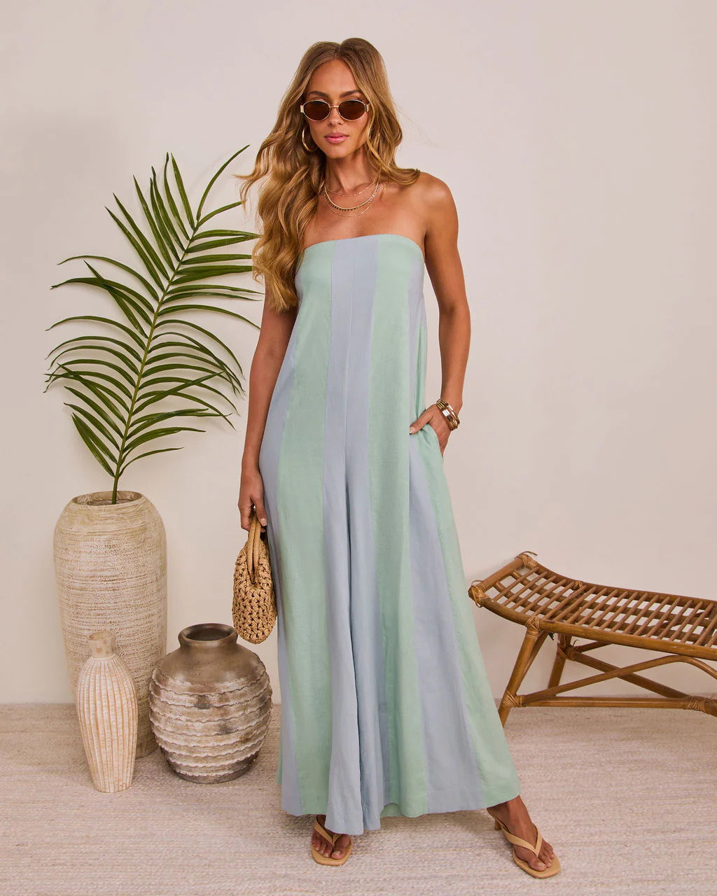 Sundrop Lagoon Striped Relaxed Strapless Jumpsuit | VICI