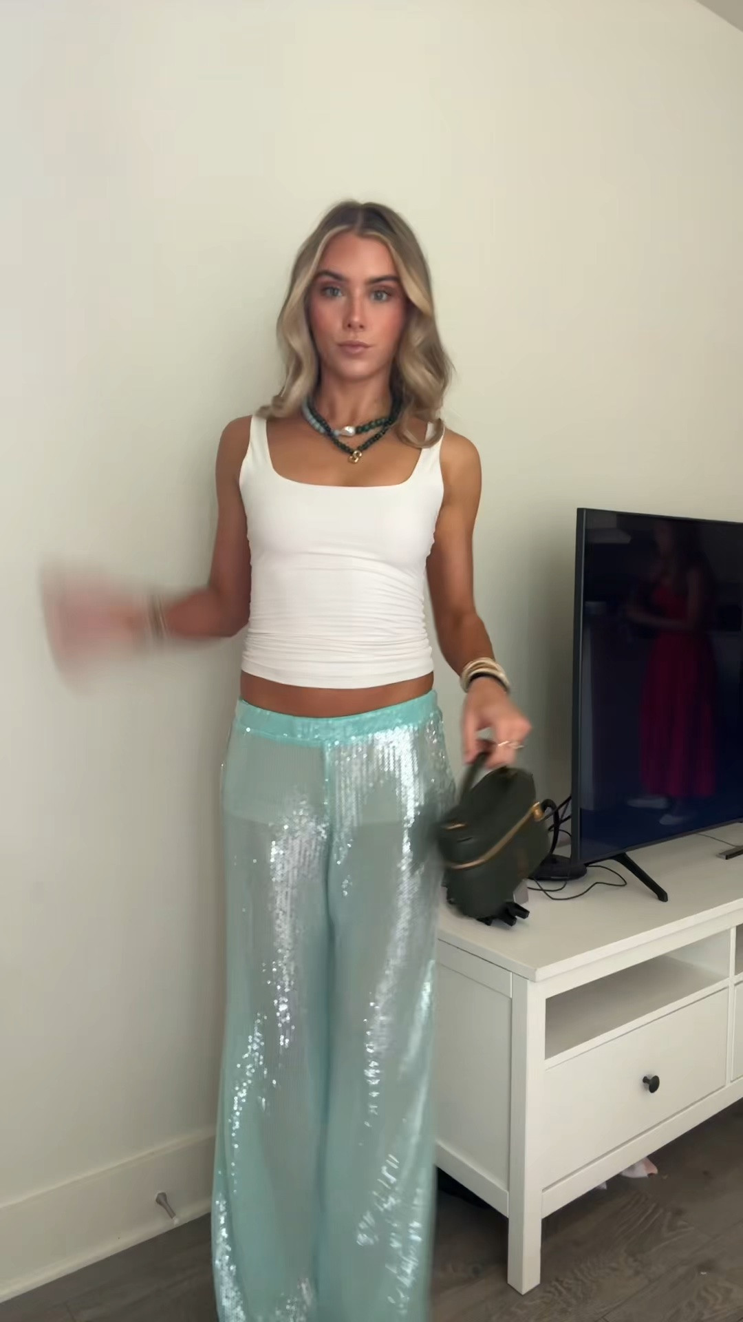 Friday fun day! My outfit is Edikted size XS sequin pants paired with nude shorts underneath because they’re see through. My tank top is from PUMIEY it’s a skims look for less size xs. My shoes are Walmart gold kitten heels and my bag is YSL rented from @Vivrelle   my code will get you a discounted membership code is SLOANEVOSEN

#LTKootd #LTKdayinmylife #LTKSeasonal