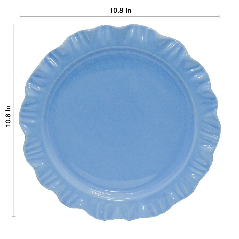 Ruffled-Edged Stoneware Plates, Blue, 10.75", 4 Count, by My Texas House - Walmart.com | Walmart (US)