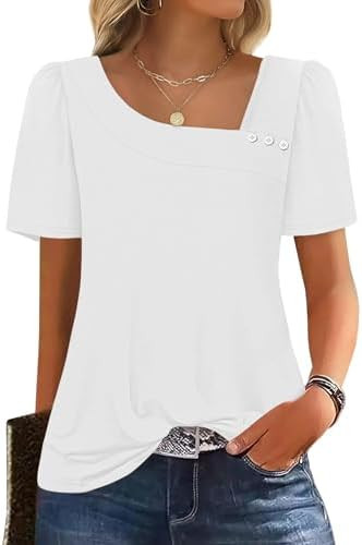 WIHOLL Womens Summer Tops Short Sleeve Shirts Square Neck Spring Outfits 2026 Fashion Clothing Bl... | Amazon (US)