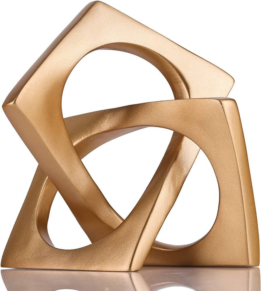 Modern Geometric Cube Sculpture Gold Knot Statue Decor, Home Gold Bookcase Centerpiece Decorative... | Amazon (US)