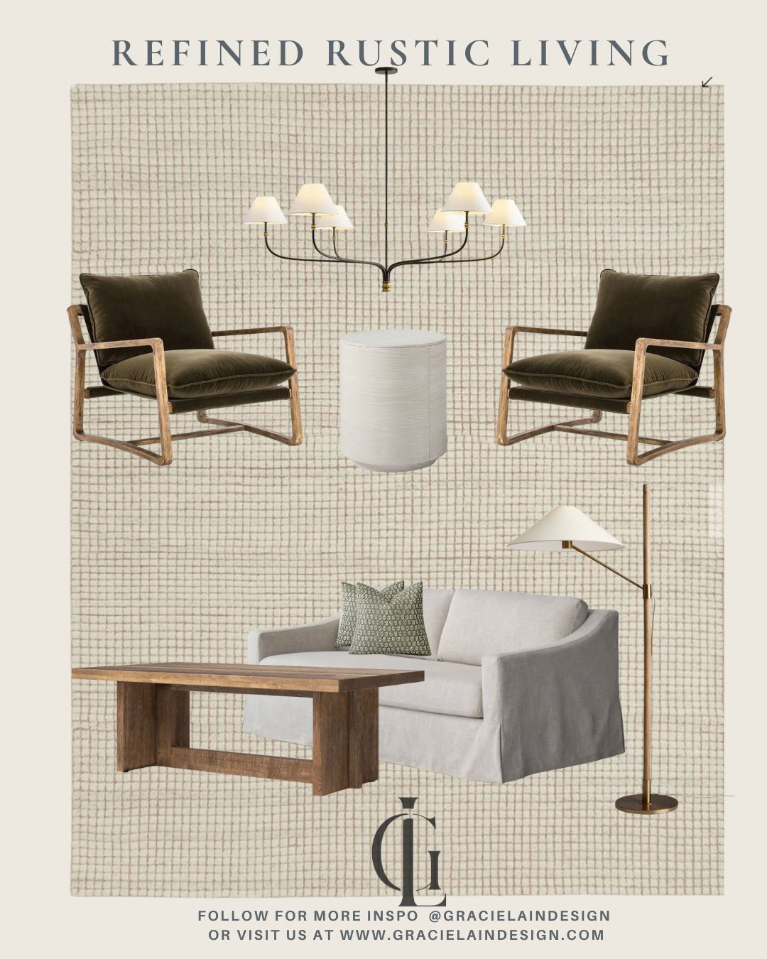 Refined rustic meets cozy comfort 🤍 This living room blends soft textures, natural tones, and timeless charm — the perfect balance of elegance and ease. Let gracielaindesign.com bring this comfortable relaxed vibe to your home.
#RefinedRustic #CozyLiving #NeutralHome #RusticElegance #NaturalInteriors #LTKhome #LivingRoomGoals #TextureAndTone #SoftAndSerene #LTKDecor 

 #LTKSeasonal #LTKHome #LTKStyleTip