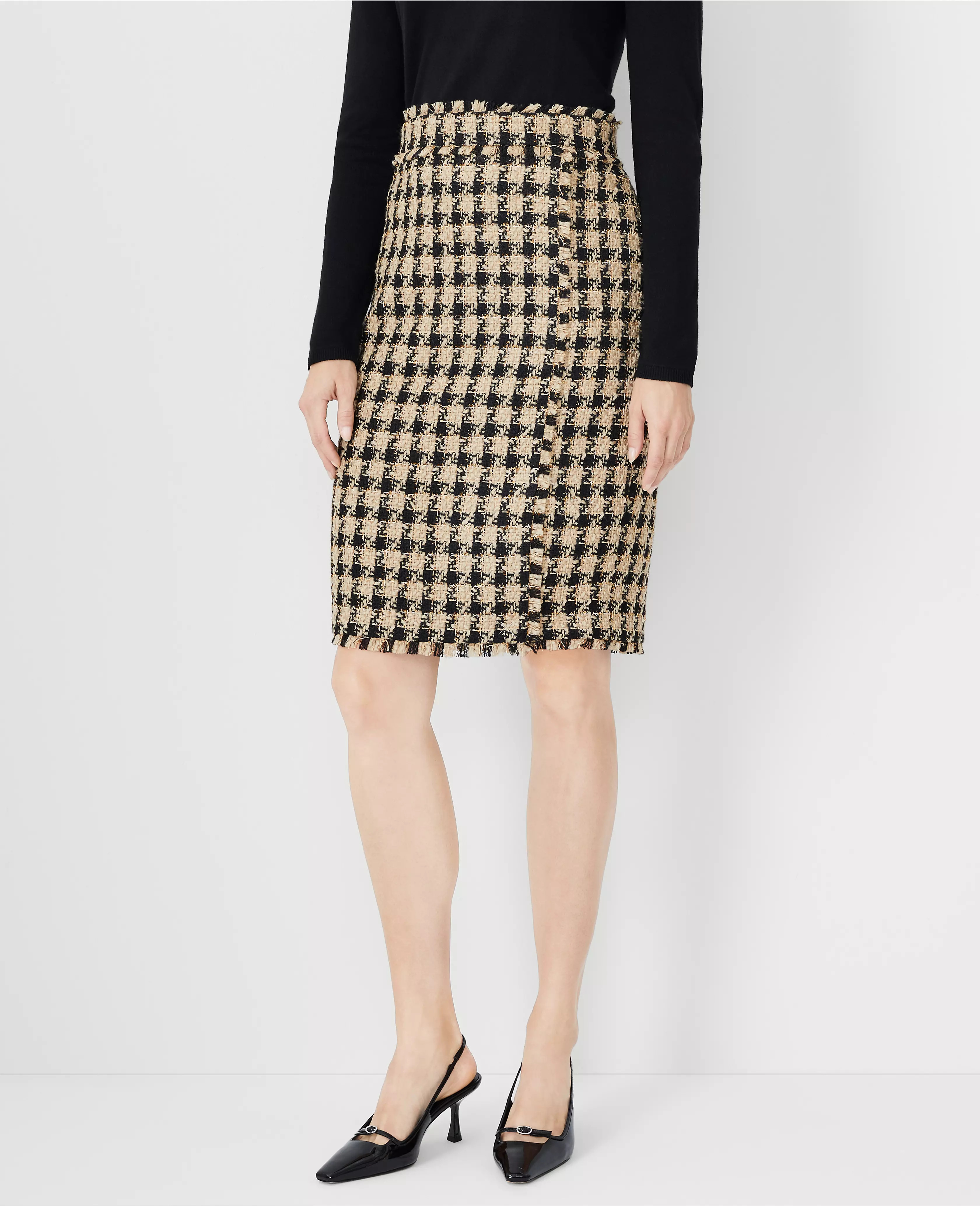 Fringe Tweed Wrap Pencil Skirt | Ann Taylor (US)