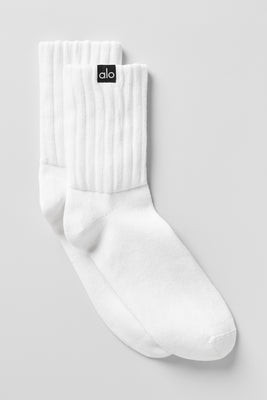 ALO | Half-Crew Scrunch Socks in White, Size: Large | Alo Yoga