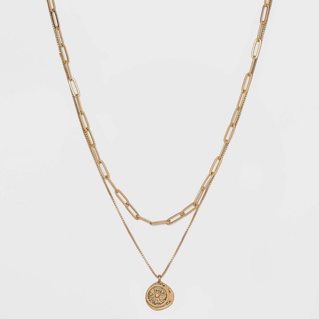 18" Metal Wax Stamp Charm Layered Pendant Necklace - Universal Thread™ Gold | Target