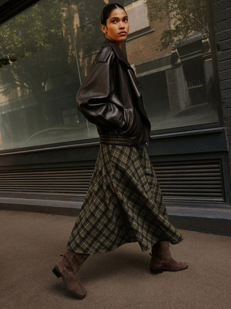 Green/Black Check Drop Waist Brushed Maxi Skirt | Next US