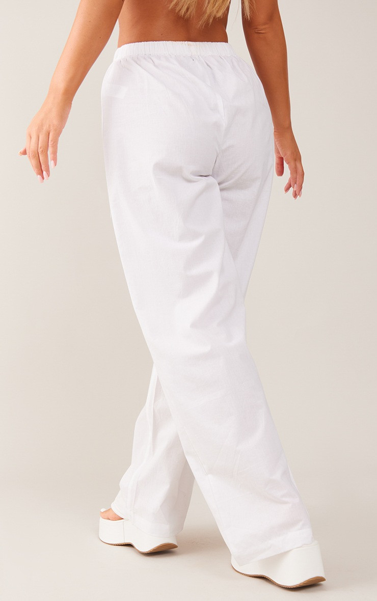 White Cotton Poplin Button Front Pull On Pants | PrettyLittleThing US