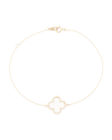 14kt Gold Mother Of Pearl And Cubic Zirconia Clover Bracelet | TJ Maxx