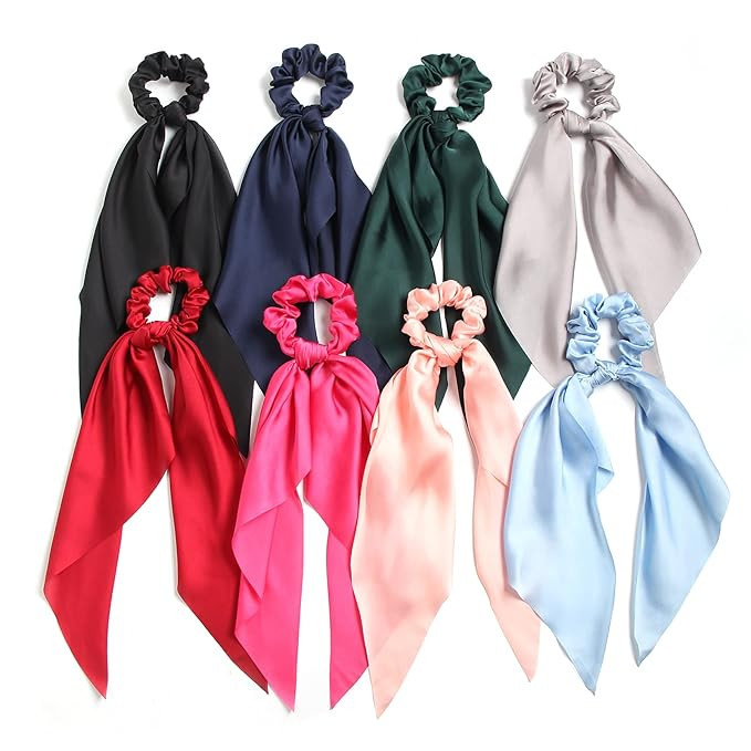 SUSULU Hair Scarf Scrunchies for Women - Satin Hair Ties Plain Hair Bobbles Solid Color Fabric Sc... | Amazon (US)