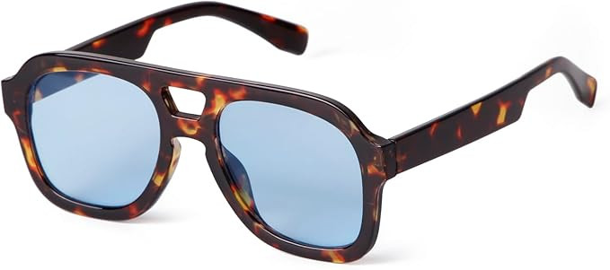 JUDOO Retro 70s Square Flat Aviator Sunglasses for Women Men Trendy Rectangle Double Bridge Geome... | Amazon (US)