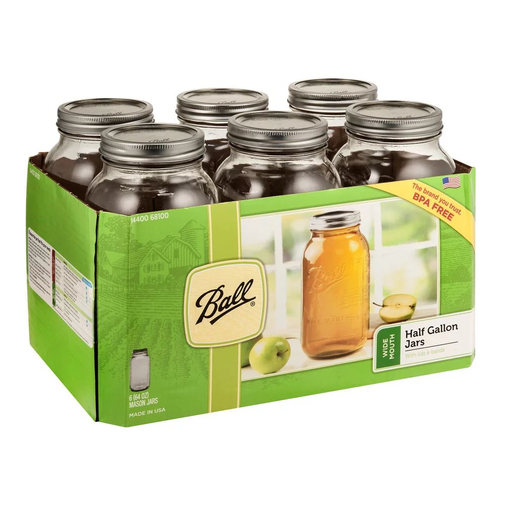 Ball Wide Mouth 64oz Half Gallong Mason Jars with Lids & Bands, 6 Count | Walmart (US)