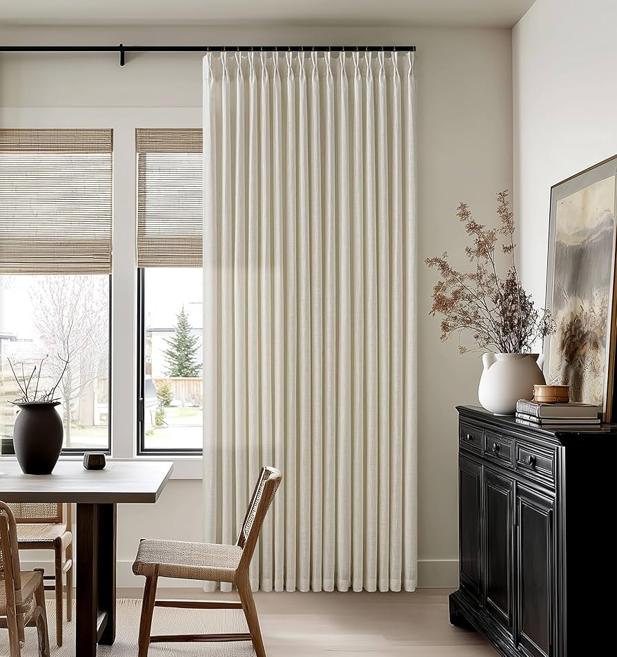 Beige Flax Linen Curtains 96 Inches Long for Living Room Dining 2 Panels Burlap Textured Pinch Pl... | Amazon (US)