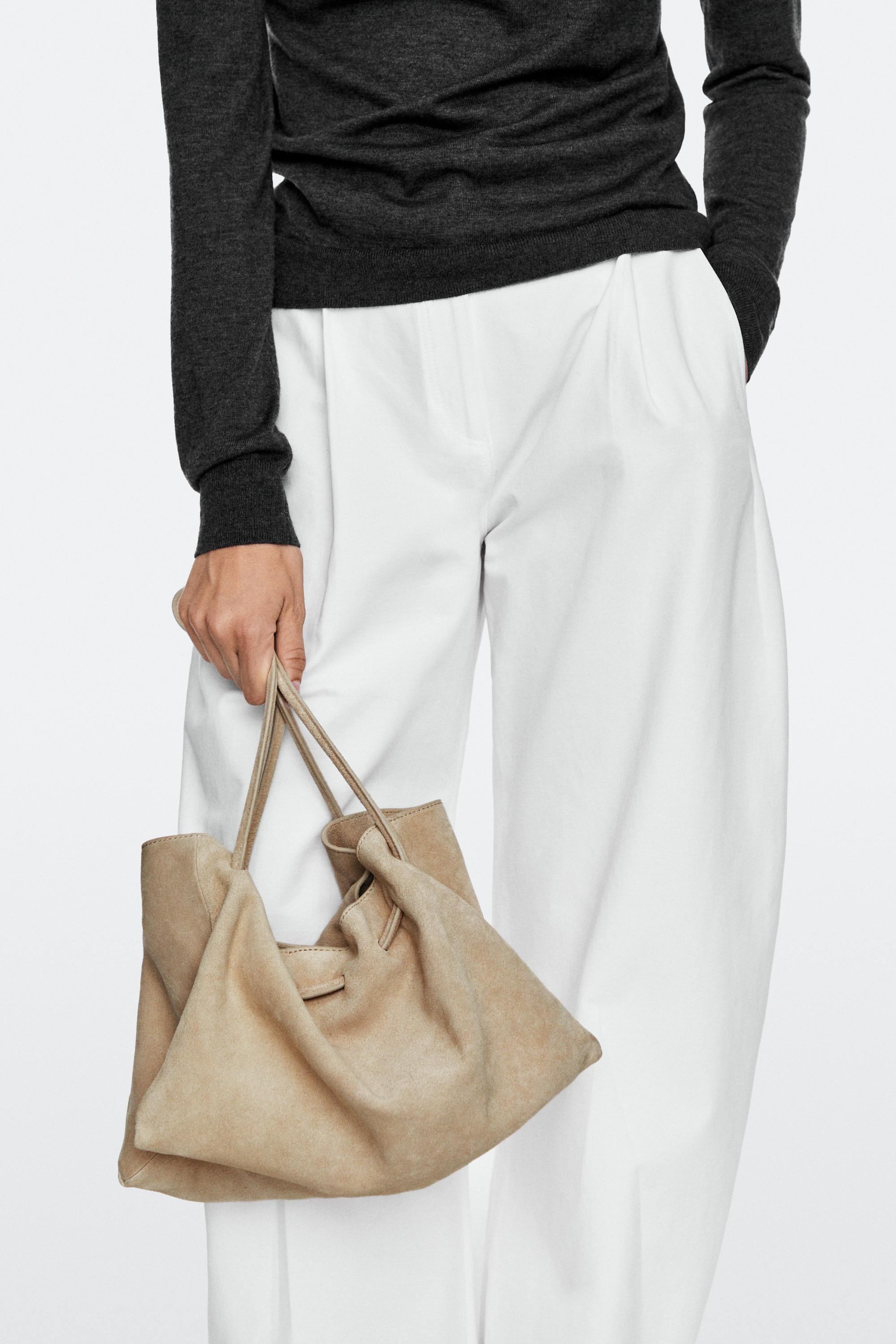 Borsa arricciata in pelle scamosciata | Massimo Dutti IT