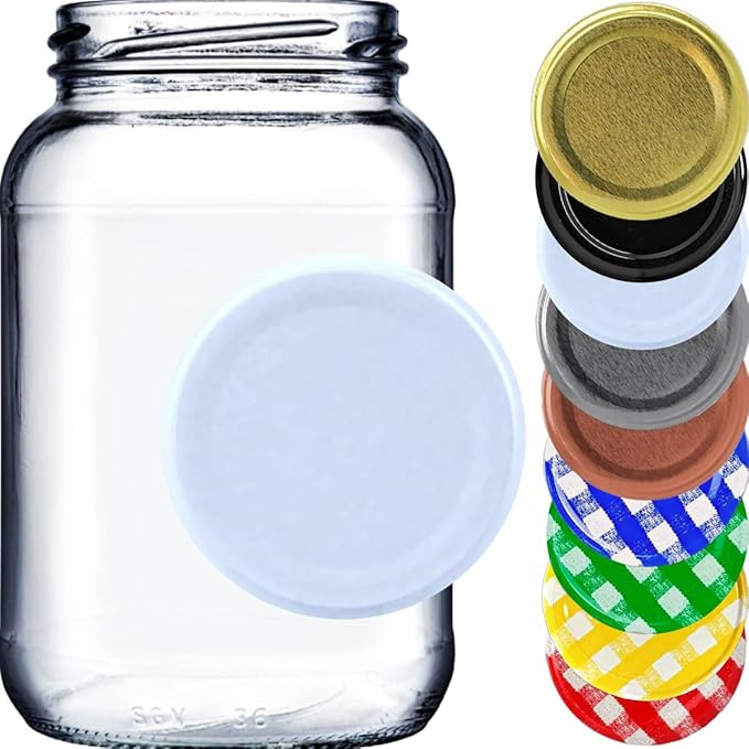 Combo de 6 Potes de vidro para conservas, 600 ml, com tampas metálicas e lacres (Tampa branca) | Amazon (BR)