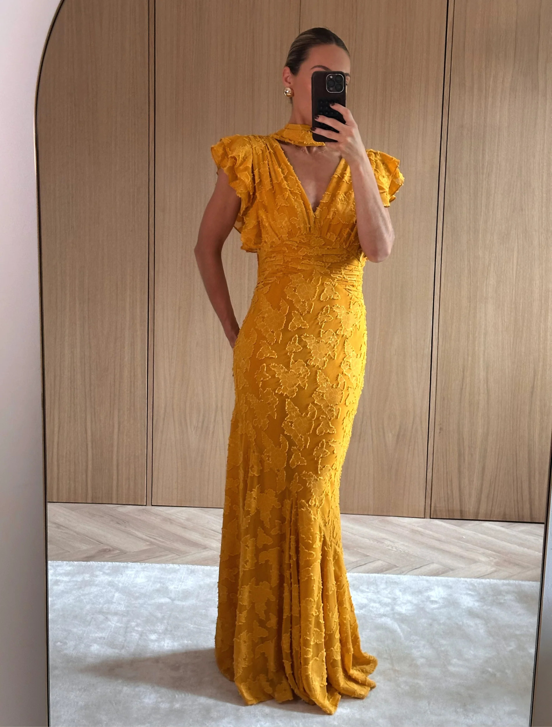 Katelynn Frill Jacquard Maxi Dress - Yellow Ochre | Pretty Lavish (UK)