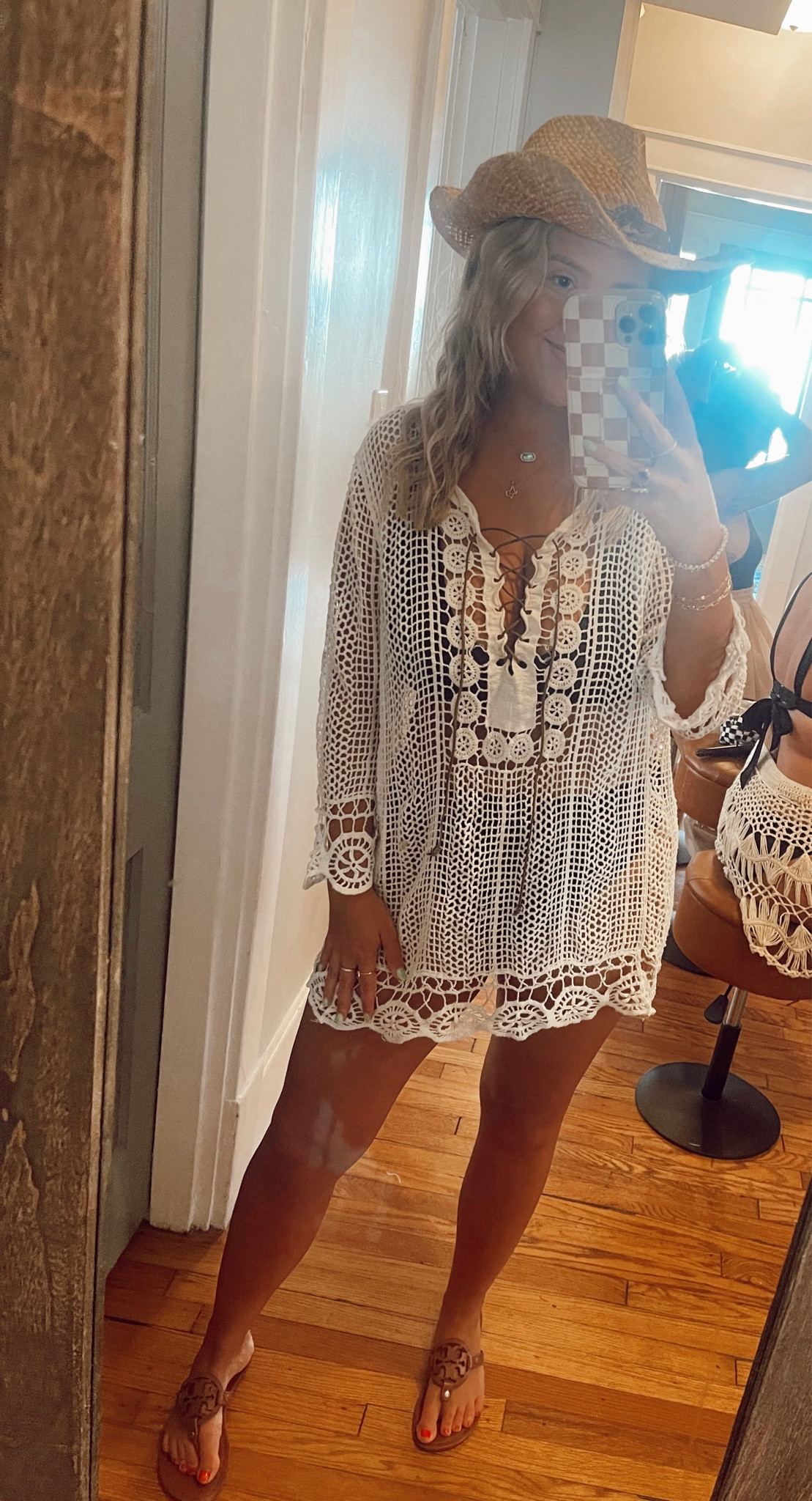 Coastal cowgirl 🤠 🐚
Crochet swim cover up
Charlie1 Horse straw cowgirl hat
Tory Burch Miller sandals 

#LTKshoecrush #LTKunder50 #LTKtravel