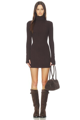 Enza Costa Knit Turtleneck Tunic Dress in Bitter Brown from Revolve.com | Revolve Clothing (Global)
