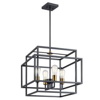 KICHLER Taubert 4-Light Black/Natural Brass Mid-Century Modern Foyer Pendant Hanging Light 43984B... | The Home Depot