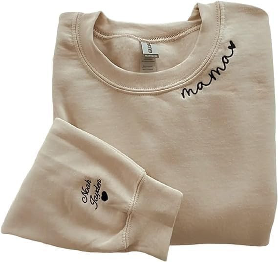 NAZENTI Personalized Mama Embroidered Crewneck Sweatshirt, Mama Sweatshirt, Mom Sweatshirt, Mothe... | Amazon (US)