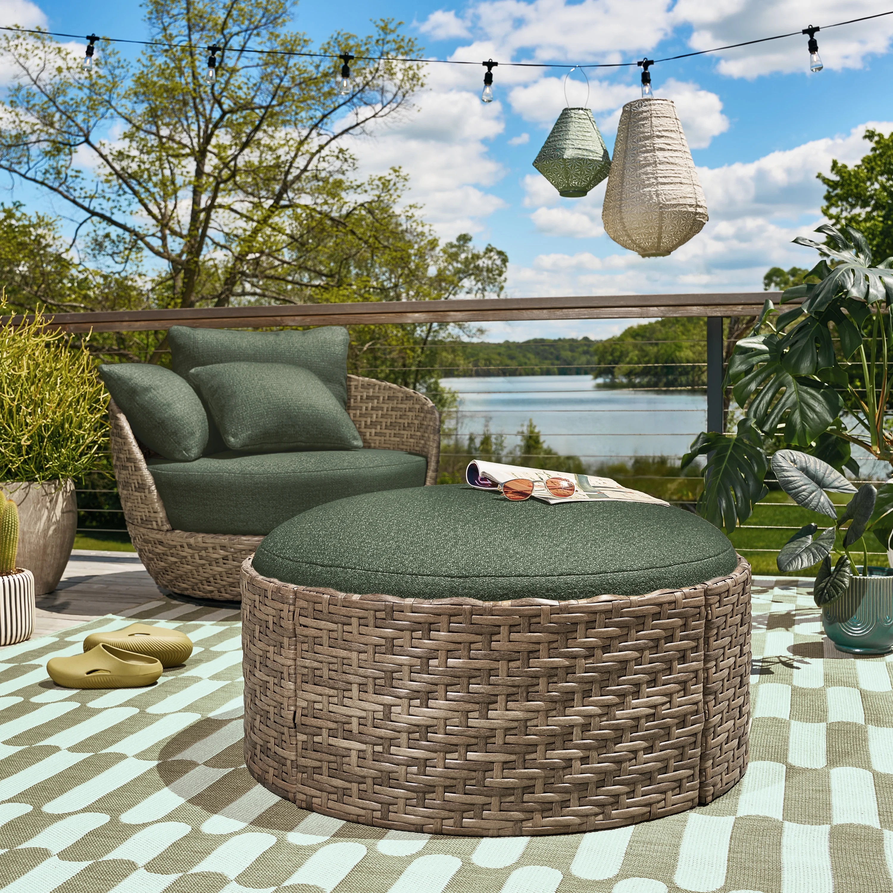 Beautiful Wicker Reversible-Top Outdoor Ottoman and Coffee Table with Cover by Drew Barrymore, Br... | Walmart (US)