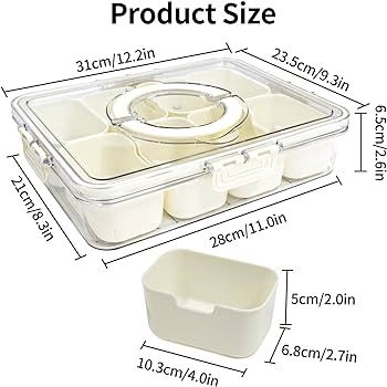 Yuroochii Divided Serving Tray with Handle - Lid & Removable Snack Box 8 Compartment Fruit Contai... | Amazon (US)