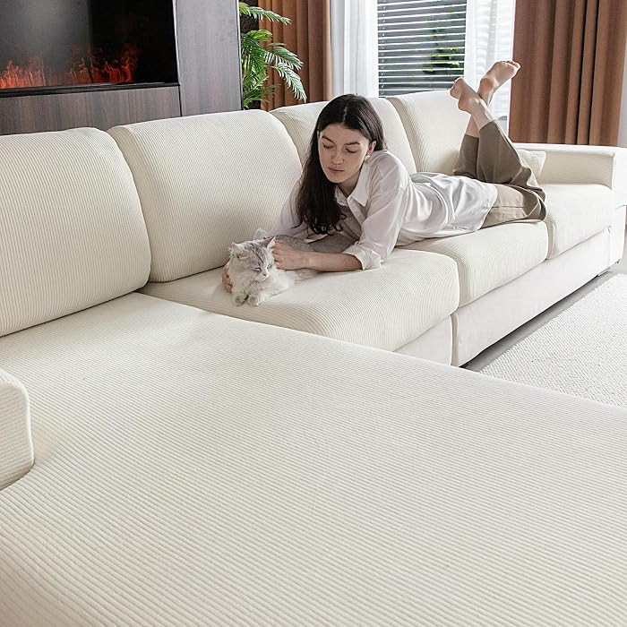 Sectional Couch Covers, Wear Resistant Stretch Sofa Covers Washable Soft Couch Cushion Covers Ant... | Amazon (US)