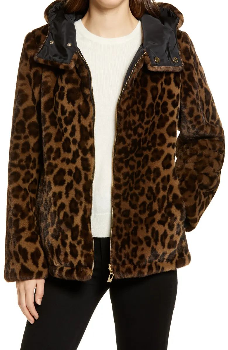 Leopard Print Hooded Reversible Faux Fur Jacket | Nordstrom
