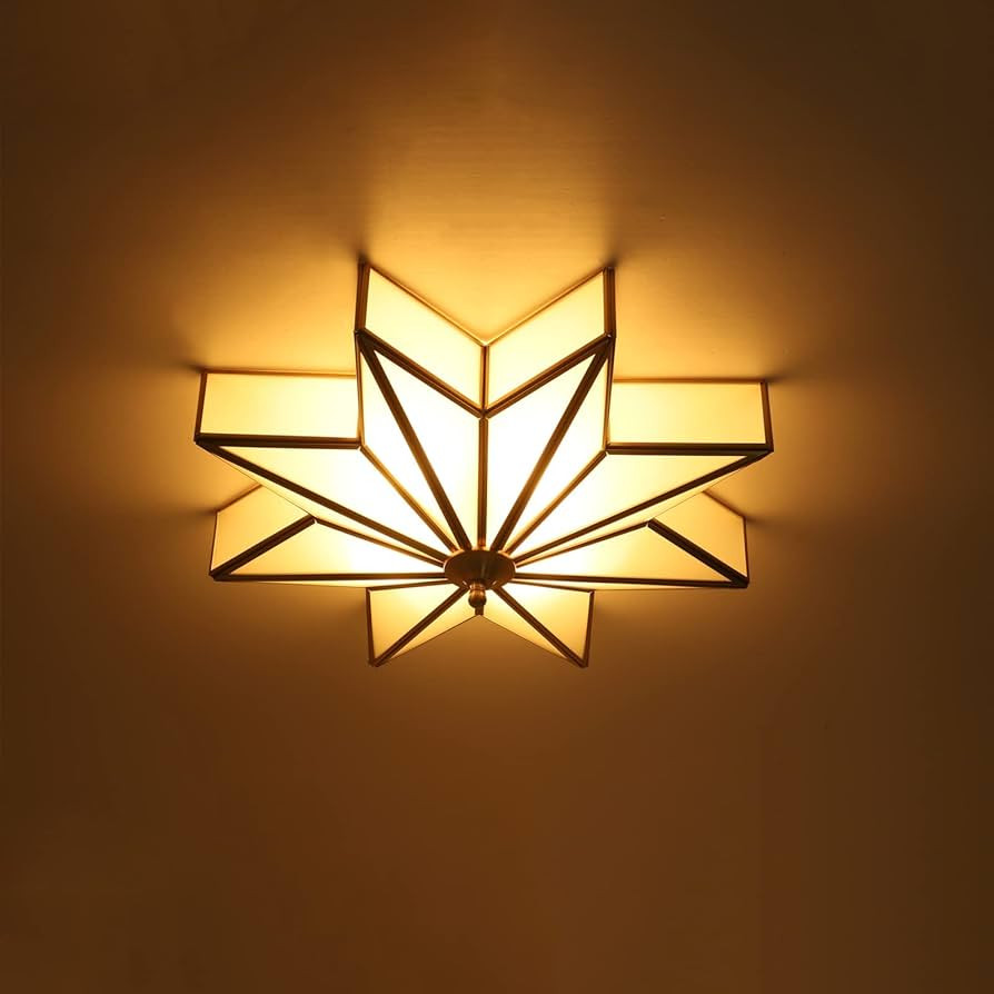 MIXL-Mid Century Glass Ceiling Light Fixture, Brass Flush Mount Ceiling Light with Frosted Glass ... | Amazon (CA)