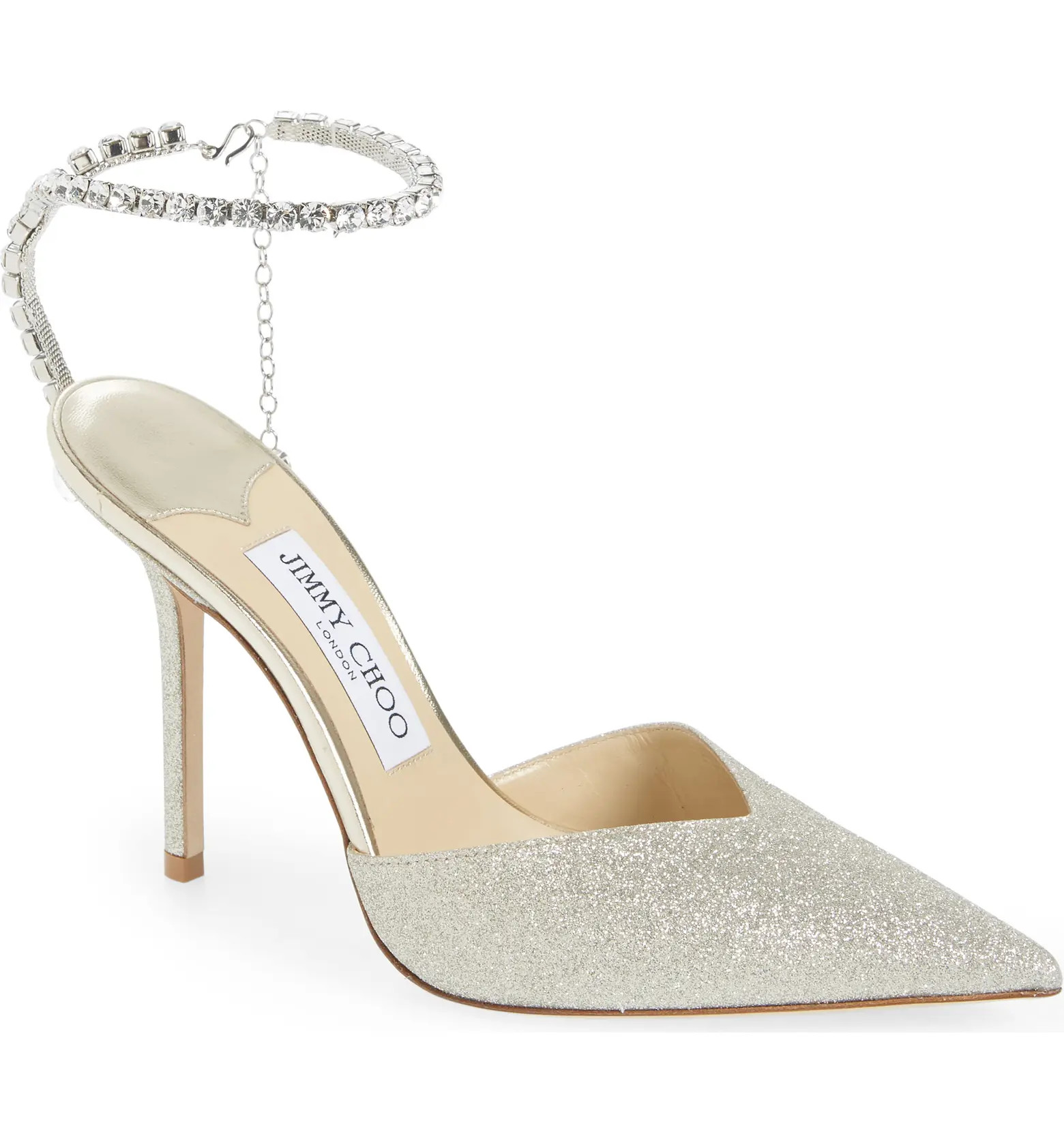 Saeda Glitter Crystal Ankle Strap Pointed Toe Pump (Women) | Nordstrom