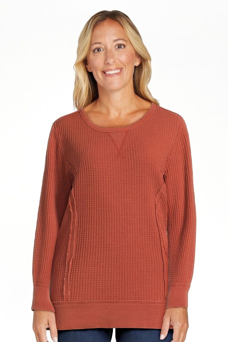 Time and Tru Women’s Waffle Pullover Top with Long Sleeves - Walmart.com | Walmart (US)