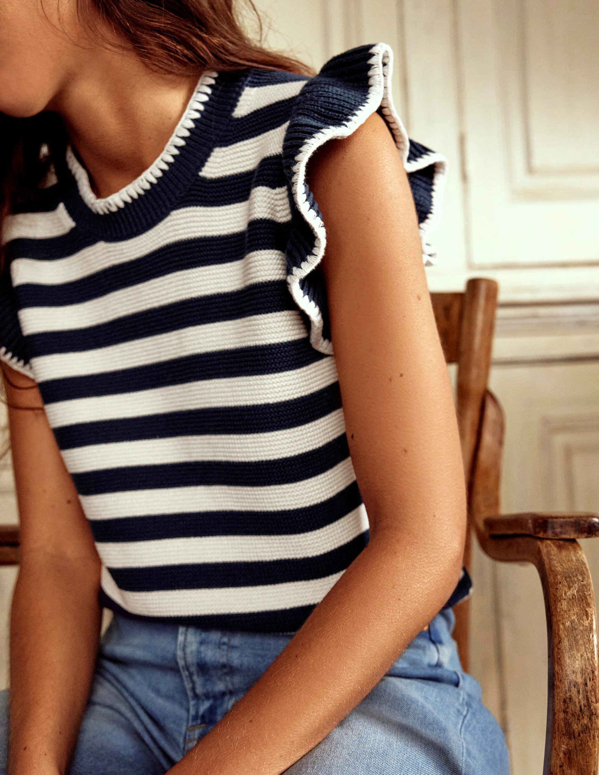Lena Stitch Detail Tank-Navy and Ivory Stripe | Boden UK