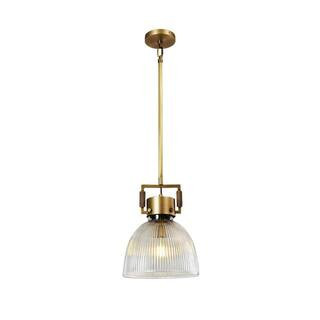 40-Watt 9.9 in. 1-Light Metal Adjustable Hanging Length Brass Pendant Light with Glass Shade Down Rod for Kitchen Island | The Home Depot