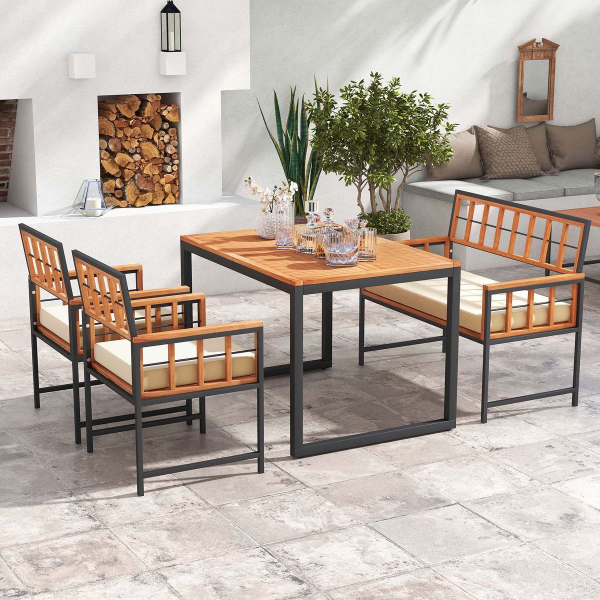 Costway 4 Piece Patio Dining Set Outdoor Wood Dining Furniture with 2 Chairs & 1 Lovesea | Target