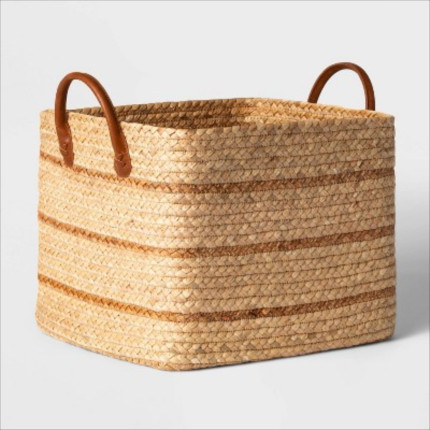 Click for more info about Braided Water Hyacinth Basket with Faux Leather Handles - Threshold™
