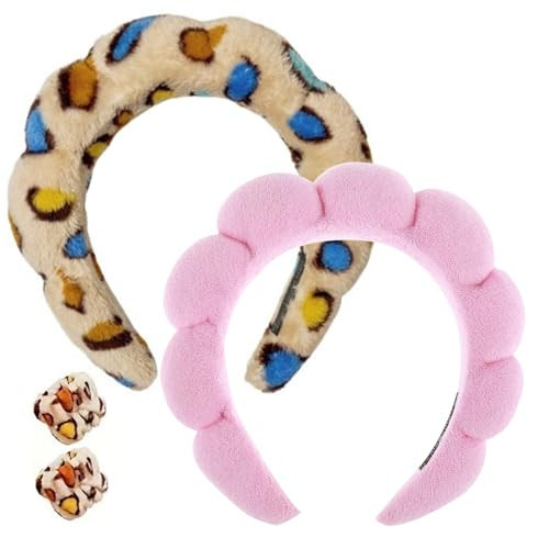 Ruiwen hair 2PCS Spa Headband for Washing Face, Makeup Headband, Bubble Skincare Headbands with Face Wash Wristbands, Terry Cloth Headband Soft Puffy Headband for Women Gifts | Amazon (US)