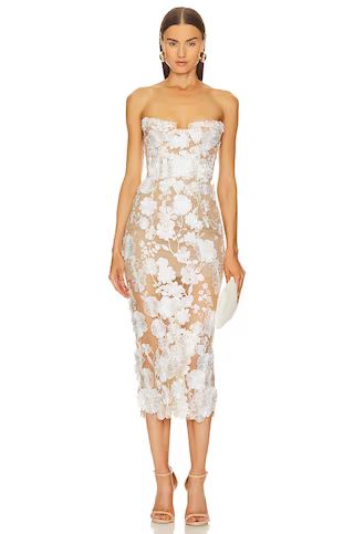 Bronx and Banco Jasmine Midi Dress in White & Floral from Revolve.com | Revolve Clothing (Global)