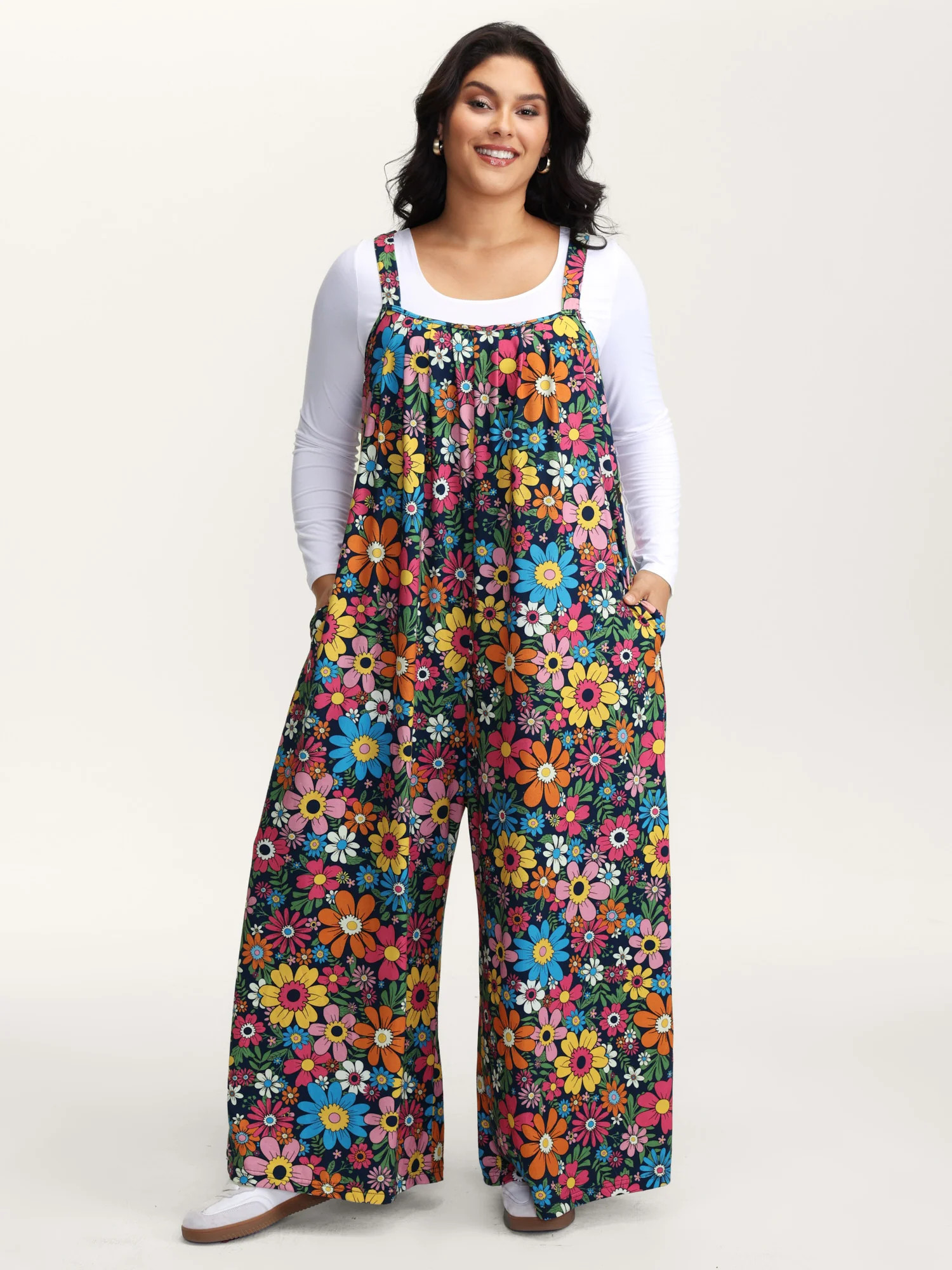 Colorful Floral Pockets Knit Loungewear Jumpsuit | Bloomchic