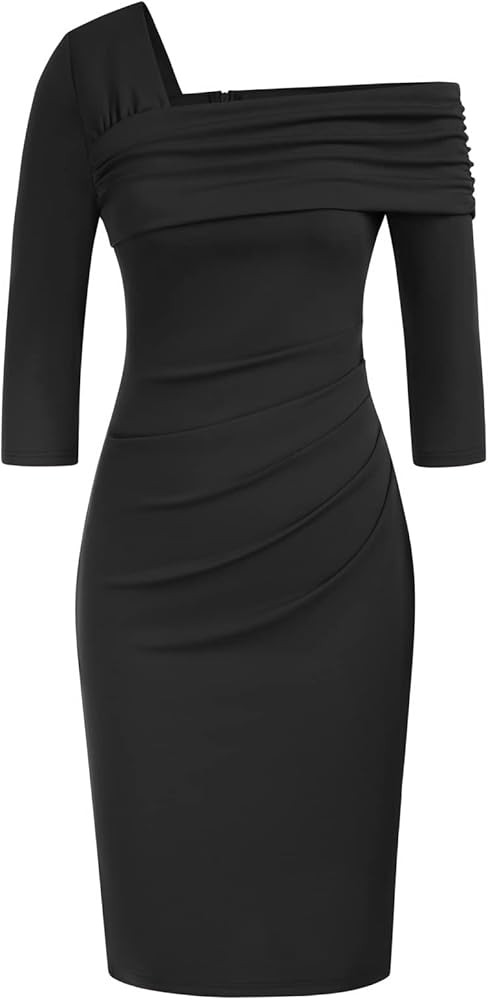 GRACE KARIN One Shoulder Dresses for Women Bodycon Dress Ruched Midi Dress 3/4 Sleeve Cocktail Dr... | Amazon (US)