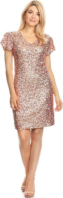 Anna-Kaci Womens Sexy Short Sleeve Sequin Bodycon Mini Cocktail Party Club Dress | Amazon (US)