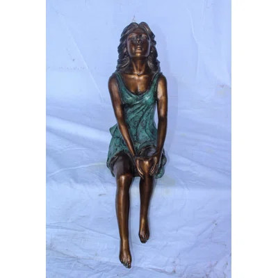 Nifao Collection Graceful Young Woman Sitting on the Ledge Bronze Statue 13" x 7" x 23"H | Wayfair North America