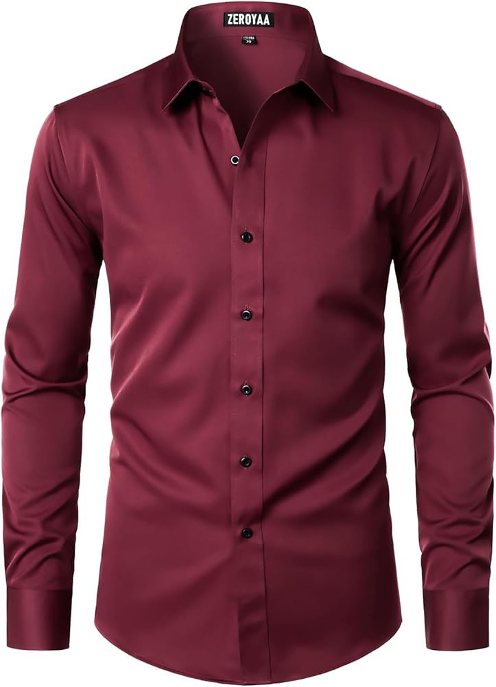 ZEROYAA Men's Long Sleeve Dress Shirt Modern Slim Fit Wrinkle-Free Casual Business Button Up Shir... | Amazon (US)