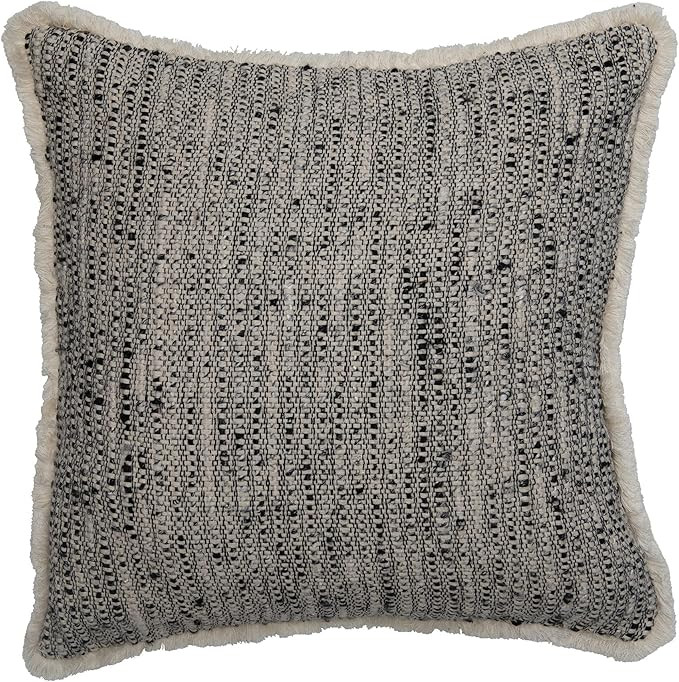 Creative Co-Op 20" Square Woven Cotton Chambray Back & Fringe Pillow, Black & Cream | Amazon (US)
