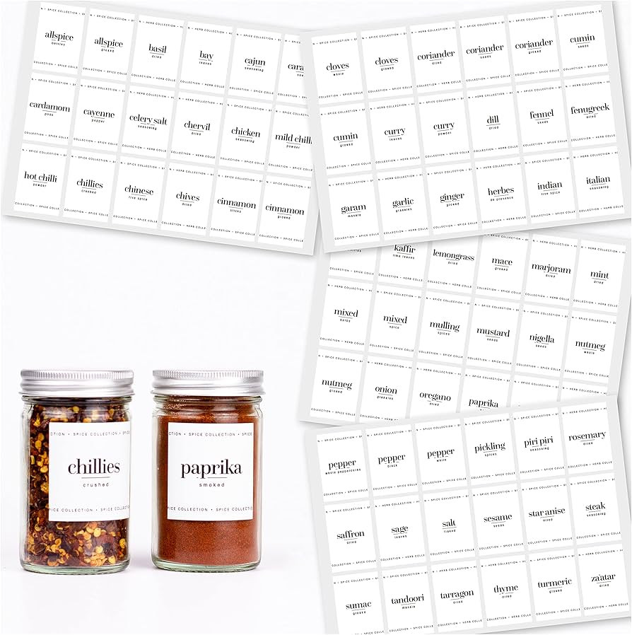 72 x Herb & Spice Jar Labels - Contemporary Printed White Sticky Herb & Spice Labels for Kitchen ... | Amazon (UK)