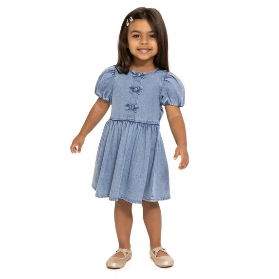 Wonder Nation Toddler Girls Denim Dress with Bubble Sleeves, Sizes 12M-5T | Walmart (US)