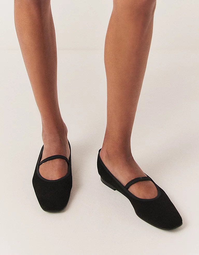 Mary Jane Square Toe Soft Suede Ballerina Flats | The White Company (UK)